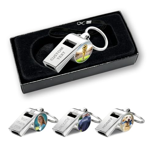 VYP Personalised Coach Whistle with Custom Engraving and Lanyard, Customised Photo