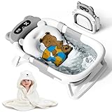 Kerbwry Collapsible Baby Bathtub for Newborn to Toddler (0-18 Months) - Foldable Baby Bath Tub with Soft Towel, Newborn& Infant Bathtub for Travel and Outdoor, Grey
