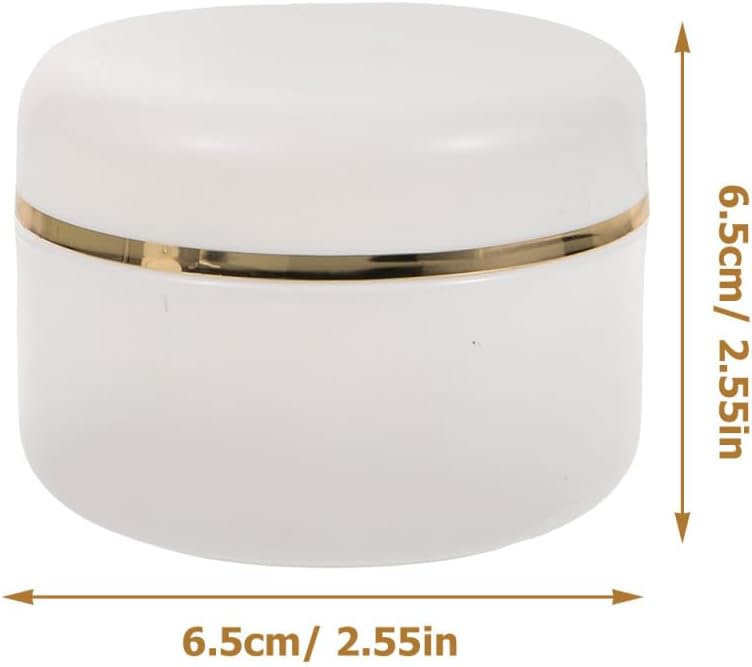 6pcs 90ml Cosmetic Cream Jars with Screw Lids and Spoon, White Plastic Sample Containers with Gold Edge for Travel, Refillable Lotion and Hand Cream Storage