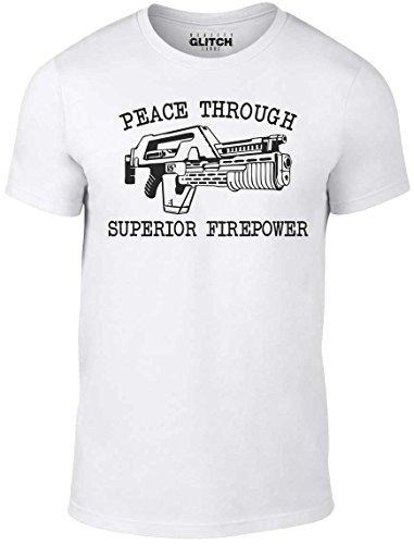 Image of Reality Glitch Mens Peace Through Superior Firepower T-Shirt White