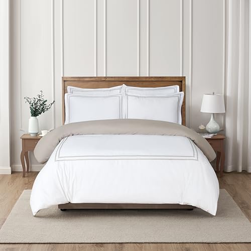 Majestic Giftware Madison Linen 8 Pcs Twin Size Bedding Set (BL55-T) | Riviera - Taupe 400 TC Cotton Sateen Durable & Eashable | 2 Fitted Sheets, 2 Duvets, 4 Pillowcases - Noble Collection