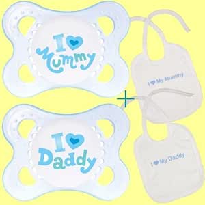I Love Heart Daddy Mummy Pack Of 2 Baby Boy Newborn Dummies i-love-heart-daddy-mummy-pack-of-2-baby-boy-newborn-dummies