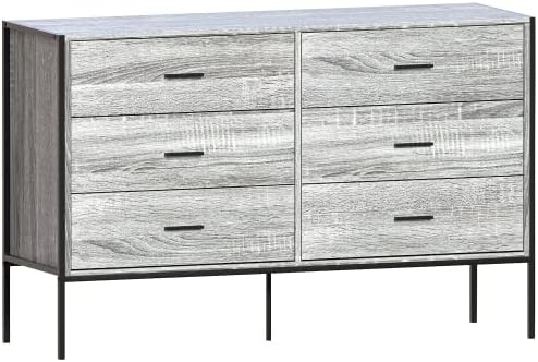 Vida Designs Brooklyn Industrial Chest of Drawer Rustic Bedroom Storage Unit, Cabinet Dresser with Metal Frame (Grey, 6 Drawer Wide)