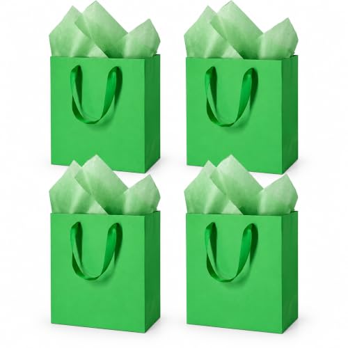 MOXARYSU 4Pcs Medium Green Gift Bags With 8 Tissue Paper 8x5x10 Inch