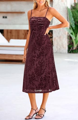BTFBM Women's Summer Dress Sleeveless Spaghetti Strap Midi Dress Sexy Cowl Neck Floral Cocktail Dress Party Dresses(Dark Wine Red,XX-Large) — view 3