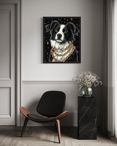 Image of Border Collie Pimp Black Framed Wall Art Print Poster, Dog Pet Lover Picture Painting Artwork Bedroom Living Room Office Dining Room 150D (Border Collie Pimp, 10 inch L x 8 inch W, Black Frame)