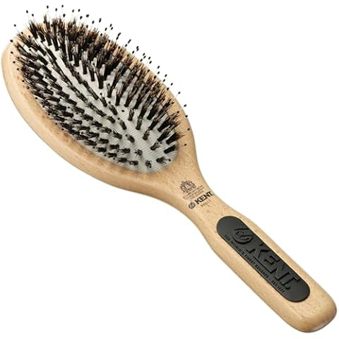 Kent PF01 Large Cushion Detangler Brush, Boar Bristle and Non-Scratch Nylon Mix Hairbrush for Straightening Smoothing. Oval Wood Paddle Detangling Hair Brush for Medium to Long Hair, Made in England Cover