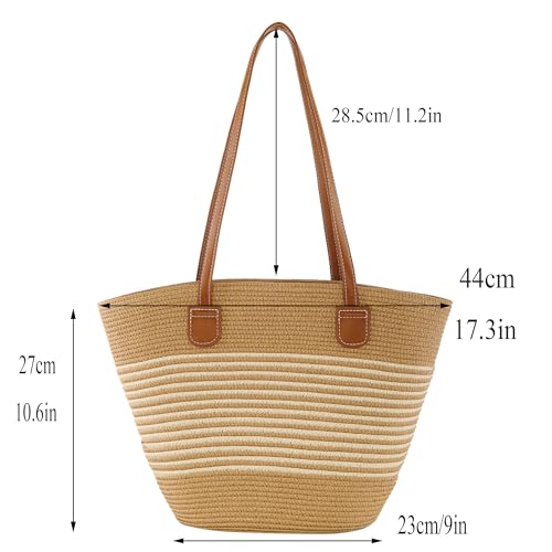 Image of Ayliss Women Straw Bag Large Handwoven Summer Beach Tote Shoulder Handbag Purse Striped Handmade Weaving Straw Bag