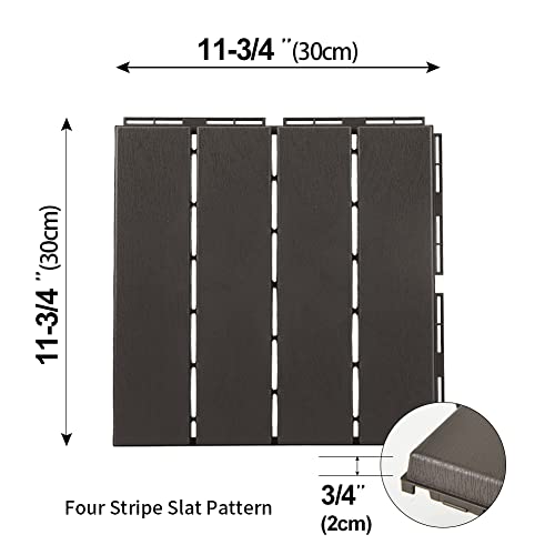 Domi Outdoor Living Patio Deck Tiles, 12 X 12 Inches Composite Interlocking Decking Tile, Four Slat Plastic Outdoor Flooring, 9 Pieces One Pack, Dark Grey #TOP4