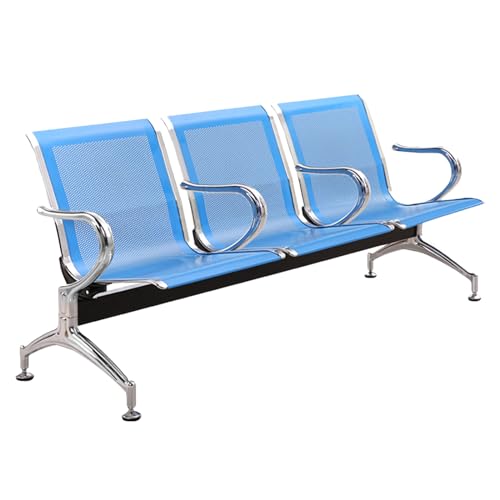 ASerZenith 3-Seater Reception Bench With Armrests Steel Frame Waiting Room Chair Perfect For Office Airport Hospital Bank And Lounge Furniture.
