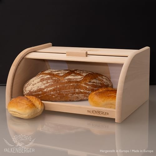Foto von FALKENBERGER Brotkasten XL aus Buchenholz Natur 39x28x18cm mit Rolldeckel