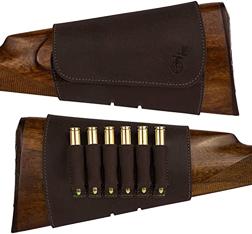 Bronzedog Buttstock Ammo Holder Shotgun Shell Pouch 12 (16) Ga 7.62 Cal Adjustable Rifle Stock Cartridge Hunting Accessories (Brown) #TOP5
