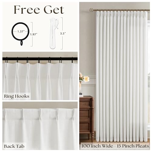 Image of Beige White 100 Inch Wide Curtains 90 Inches Long for Living Room 1 Panel