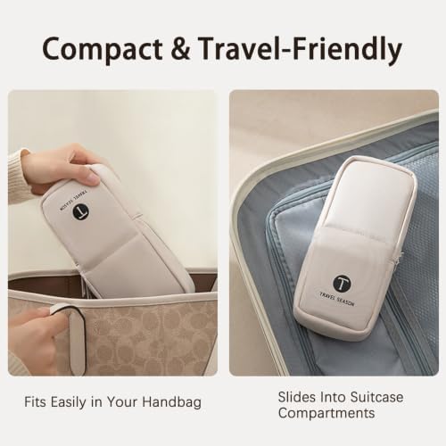 Standing Travel Makeup Bag, Small Fold-Down Makeup Brush Organizer (Beige) - 4
