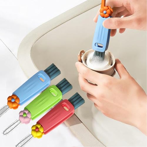 3 Stück Becherdeckel-Reinigungsbürste, 3 in 1 Cup Lid Cleaning Brush, Multifunktionale Reinigungsbürste zum Drücken, Wasserflaschenbürsten zur Reinigung, Tragbarer Becherdeckelreiniger mit Bürste