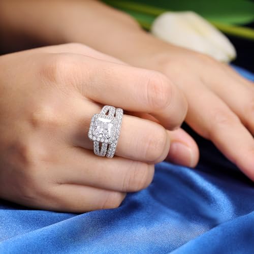 4 CT Wedding Sets for Women Princess Cut Bridal Ring Set for Her 925 Sterling Silver AAAAA Cz Wedding Band Size 5-104