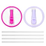 2 pack 40 oz flip straw lid replacement for Stanley thermos, leak proof reusable Stanley cup lid, travel spill and splash proof lid, Stanley thermos lid (color: white, black) (Lavender; Rose red)