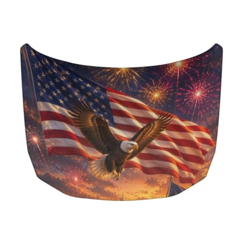 Image of Patriotic Eagle Flag Car Hood Cover Weather-Resistant Automotive Hood Covers Elastic Fabrics Car Bonnet Banner Outdoor Indoor Foldable Protective Cover