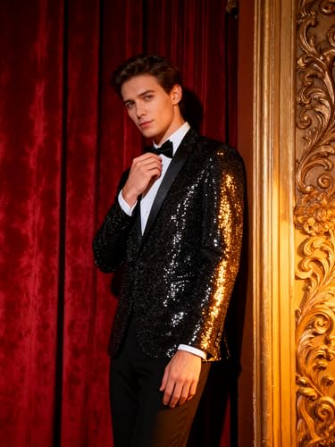 Image of Barry.Wang Mens Sequins Blazer Sparkle Dress Suit Jacket Cocktails Shiny Metallic Disco Dance Party Tuxedo Homecoming