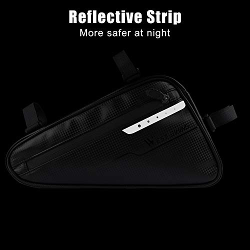 Bike Frame Bag, Waterproof Front Tube Triangle Pack Mountain Road Bicycle Storage Pouch, Bike Handlebar Bag with Reflective Strip for Cell Phone, Wallet, Repair Tool, Cycling Accessories (Black, 3L)