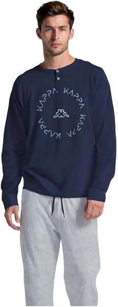 Kappa Pigiama Uomo Cotone Lungo - Pigiama Uomo Cotone Leggero Estivo Manica Lunga - 5