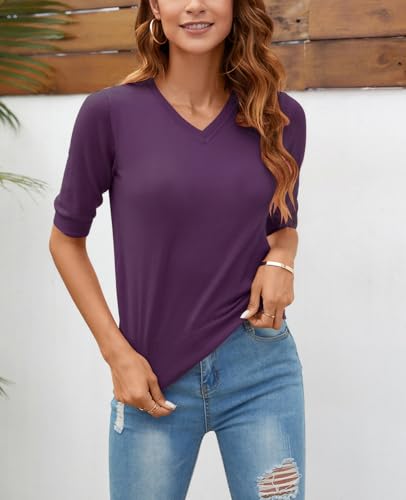 Image of Women Summer Knit Shirt Blouse V Neck Short Sleeve Pullover Sweater Tops