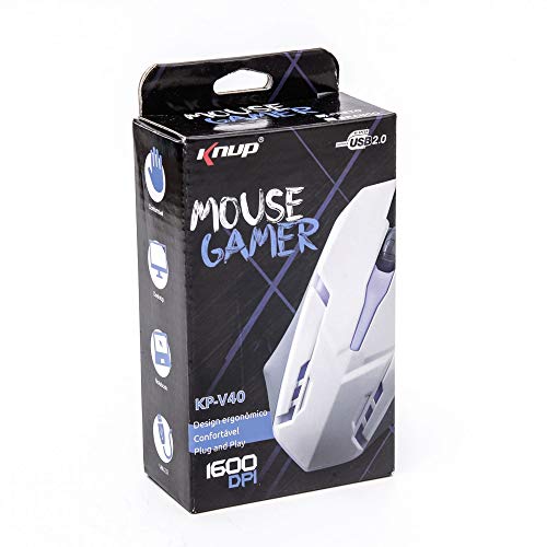 Mouse Gamer 1600dpi 3 Botões Knup Kp-v40 Branco