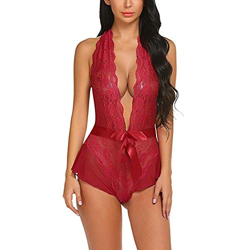 Ensemble de lingerie fine en dentelle rouge de haute qualité dos nu S
