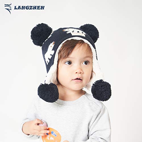 Image of Toddler Infant Winter Hat with Earflap Knit Warm Beanie Fleece Lined Hat for Baby Boys Girls