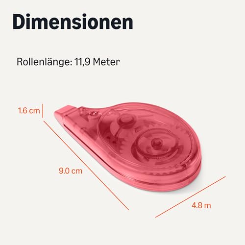 Amazon Basics Korrekturband, 2er-Pack, Roller, Stift, Mausform, sofort trocknend, 12 m lang, rot, blau