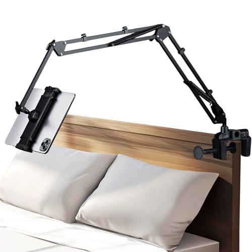 Tolenre Support Tablette pour Lit, Support de Téléphone Réglable Rotatif à 360°avec Bras Stable, Support avec 4 Clips pour iPhone Samsung HTC Sony...