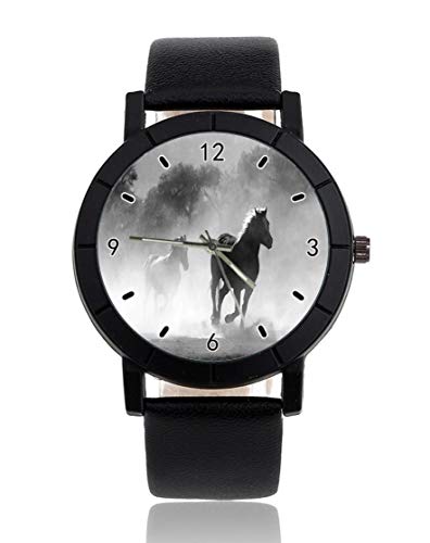 Preisvergleich Produktbild Run Wild Personalisierte Armbanduhr, Casual, schwarzes Lederband, Armbanduhr für Herren und Damen, Unisex Uhren