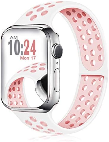 DOBSTFY Silicone Band Compatible for Watch 38mm40mm42mm44mm Bands, Breathable Sporty Wristband Strap Replacement for Smartwatch Series54321, Men Women, 44mm42mm L White-Light Pink