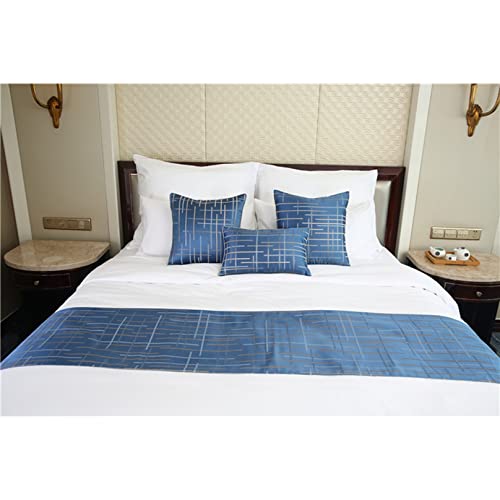 Blue Jacquard Bed Runner Cover Geometric Stripes Bed Scarf Bedspread Tassel Bedding Blankets Protection Bed Decor Throw Towel For Bedroom Hotel, 45 X 180Cm #TOP1
