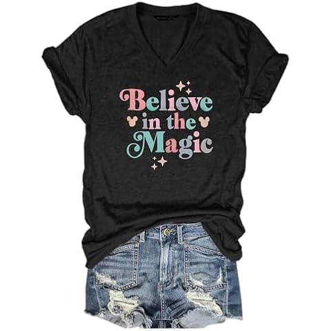 Woxlica Magical Tshirt for Women Cute Graphic Shirt Family Vacation Top Short Sleeve Black XL Cover