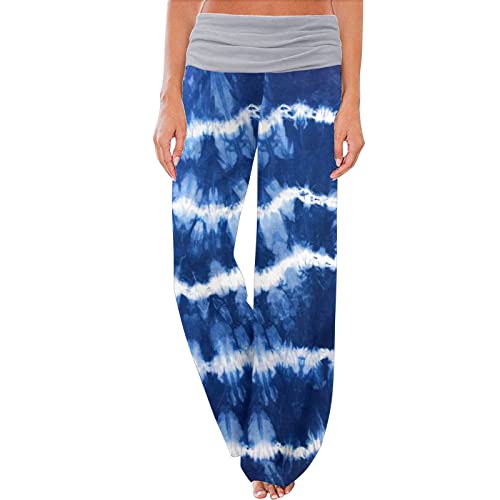 Qwent Calça de ioga feminina de perna larga elástica calça casual confortável cintura alta Palazzo c