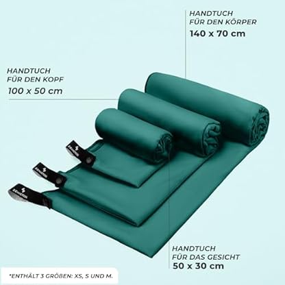 ZENACROSS Mikrofaser Handtuch 3er Set mit Transportbeutel - Schnelltrocknendes und vielseitiges Fitness Handtuch - Sporthandtuch Größen - XS, S, M - Petrolgrün – Bild 6