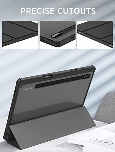 MoKo Case for Samsung Galaxy Tab S8 11" 2022 (SM-X700/SM-X706)/Tab S7 11" 2020 Case With S-Pen Holder, Tablet Trifold Cover Case Transparent PC Back Shell with Back Pen Slot/Auto-Wake, Black