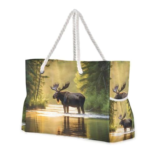 Elk Sunlight Water Beach Bag for Women Large Beach Tote Bag with Zipper for Travel Vacation2