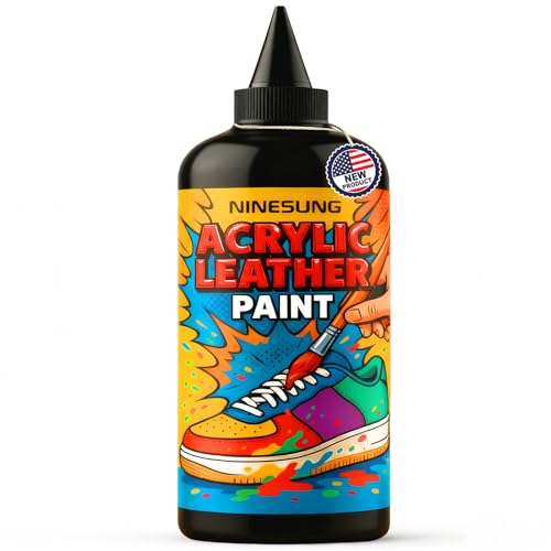ninesung Acrylic Leather Paint for Shoe Painting- Black Leather Paint for Bag & Wallet Decor, Purses, Sneakers, Shoes, Leather Jacket Care, Crafts DIY & Customizing Leather Projects (Black, 4 Oz)