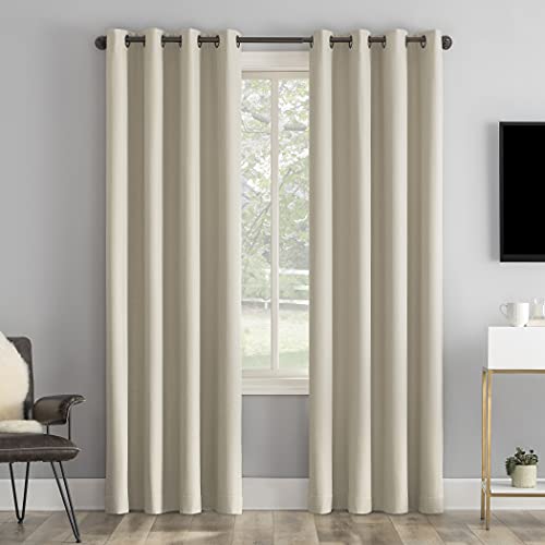 Sun Zero Tyrell Tonal Texture Draft Shield Fleece Insulated Total Blackout Grommet Curtain Panel, 50" x 63", Ecru