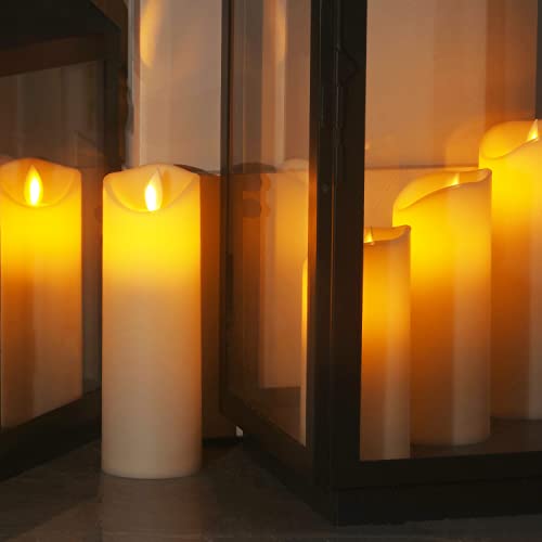 Raycare Flameless Flickering Battery Operated Candles, Led Fake Pillar Candles With Remote Control And Timers, Moving Flame, D 2.2" X H 5" 6" 7", Ivory, Plastic, Set Of 9 #TOP2