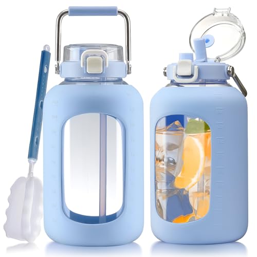 WINSA Large Glass Water Bottle, 100 oz, Light Blue