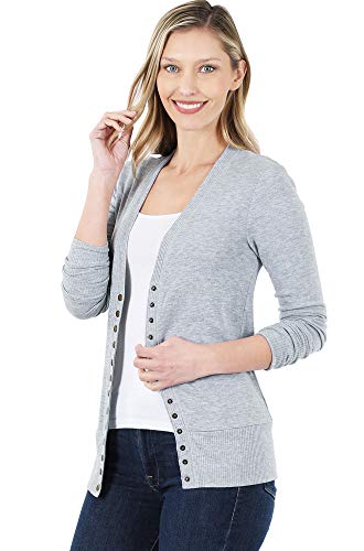 Zenana SNAP Button Sweater Cardigan with Ribbed Detail H Grey M2