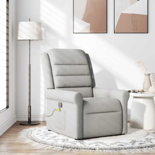 Recliner Massage Chair with Vibration, 6-Point Massage & Manual Recline up to 135°, Comfortable Fabric Lounge Chair for Living Room and Bedroom, Cloud Grey Color, Supports 110kg