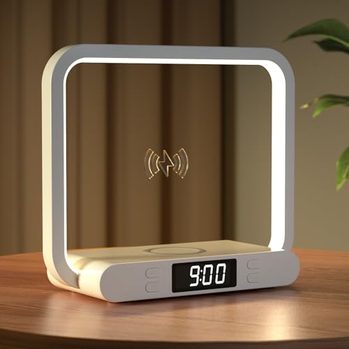 VOSFEEL Lampada da Comodino per Camera da Letto con Orologio, Lampada da Tavolo con Controllo Touch