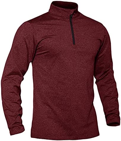 TACVASEN Men's Training Shirts Long Sleeves Gym Workout Shirts with 1/4 Zipper Wine Red, L