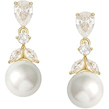 SWEETV Cubic Zirconia Pearl Drop Wedding Earrings for Brides, Ivory Bridal Pearl Earrings for Bridesmaid Jewelry Gift