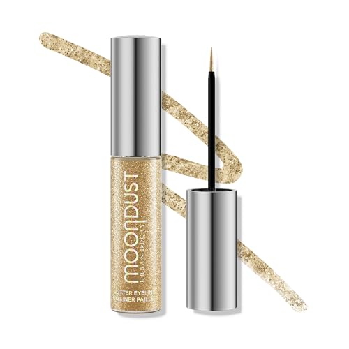 URBAN DECAY Moondust Liquid Glitter Eyeliner (Midnight Cowboy - Gold Glitter), Sparkly Eye Liner, Eyeshadow Topper, Universal Shimmering Shades, No Fallout - 0.25 fl oz