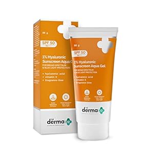 The Derma Co 1% Hyaluronic Sunscreen Aqua Gel SPF 50 PA++++ I For Oily, Dry, Acne-prone Skin | Ultra Lightweight Texture, I Non-Greasy I No White Cast | Broad Spectrum Protection & Blue Light Protection – 80 g
